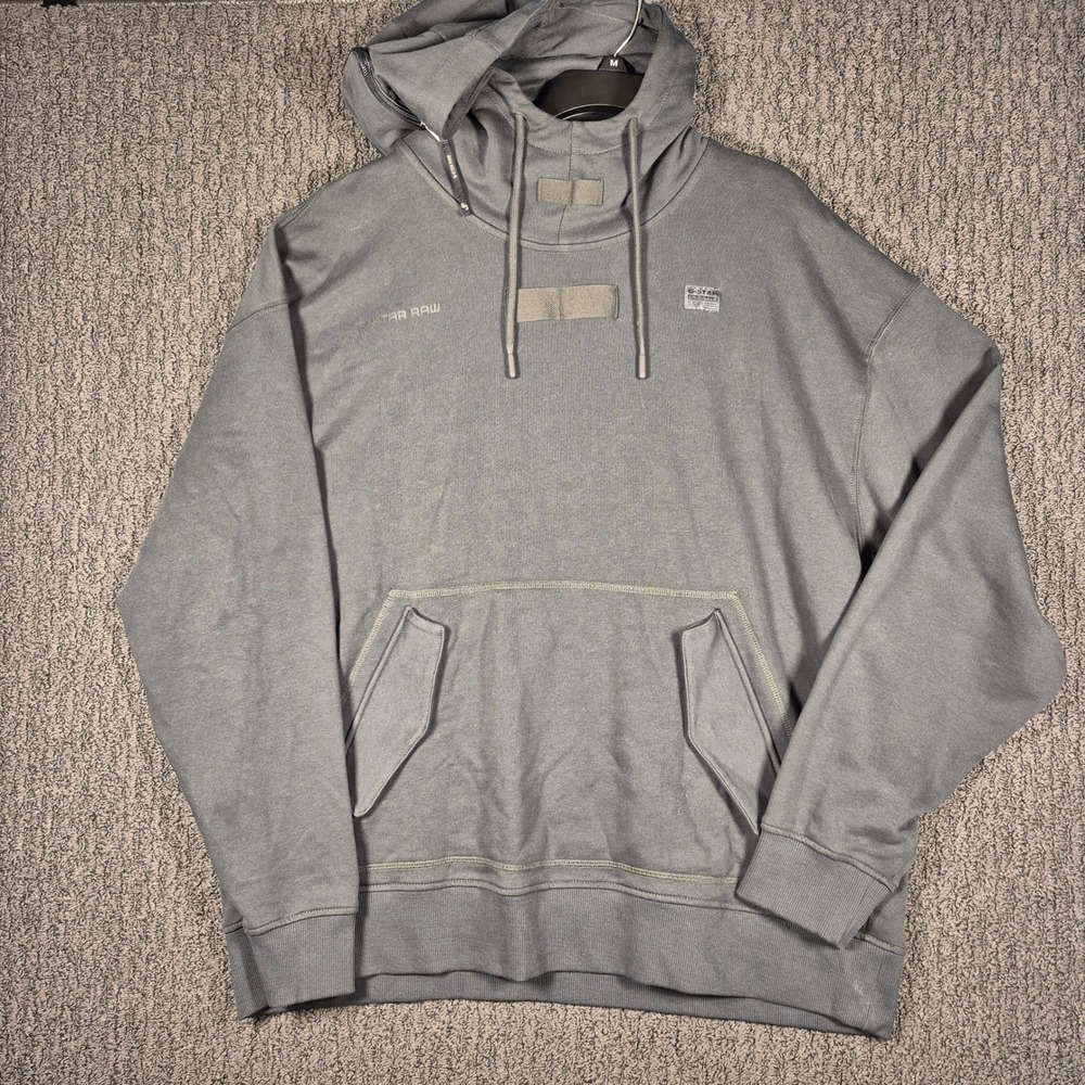 G-Star Raw Hoodie Mens XXL Grey High Neck Kangaroo Pocket Pullover Sweatshirt